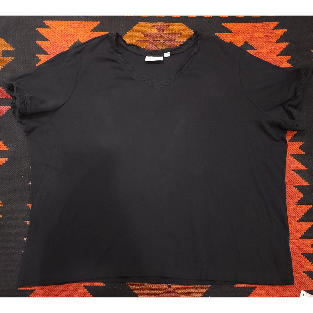 Denim & Co.  Black Crochet V-Neck Short Sleeve Women's Top 3X